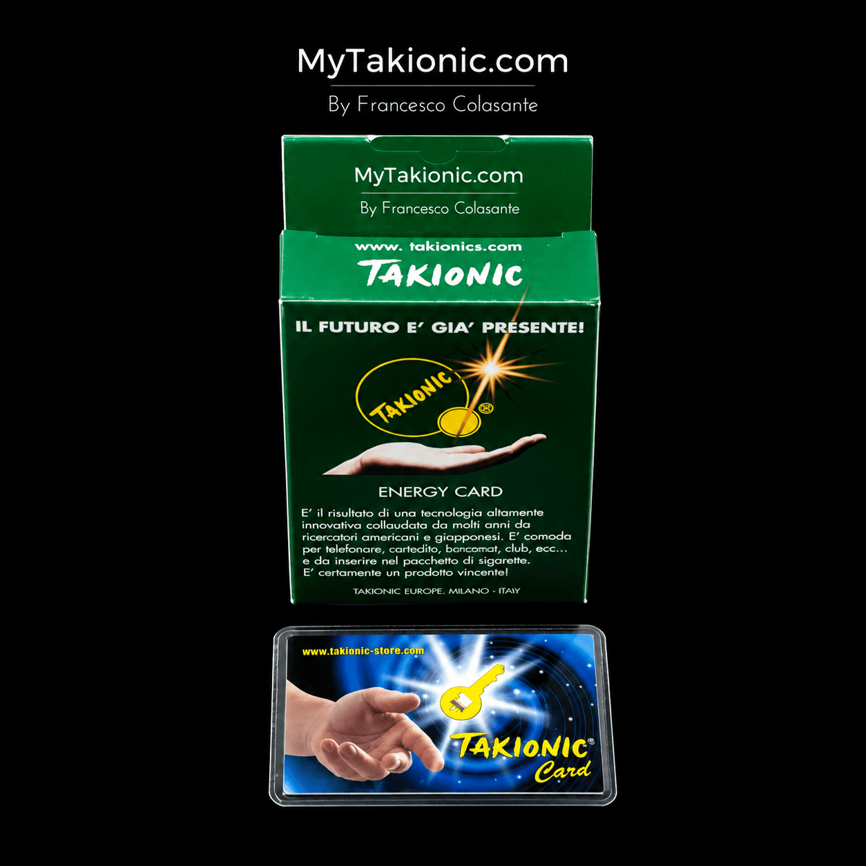 Takionic Energy Card Originale con tecnologia tachionica permanente, pratica da portare nel portafoglio o nella borsa per l'uso quotidiano.