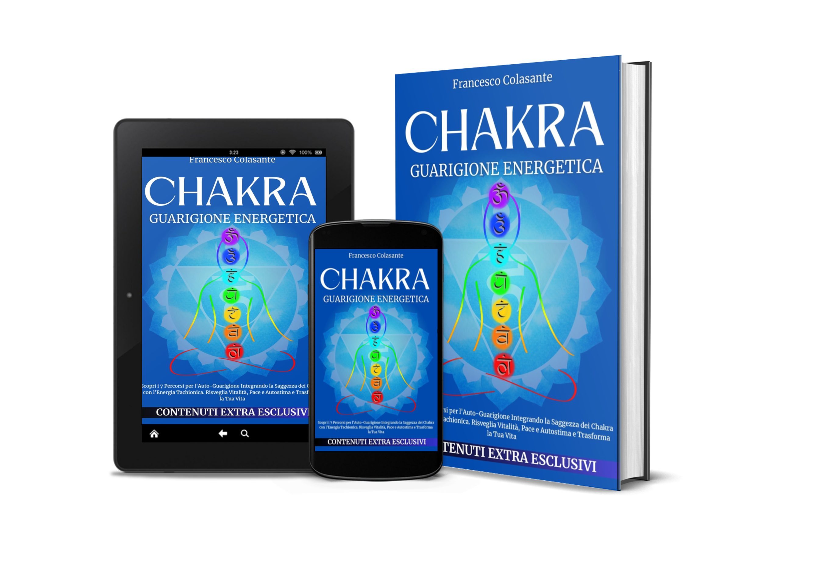 Libro CHAKRA Guarigione Energetica nuova edizione 2024 Copertina del libro CHAKRA Guarigione Energetica con simboli dei 7 chakra Titolo immagine